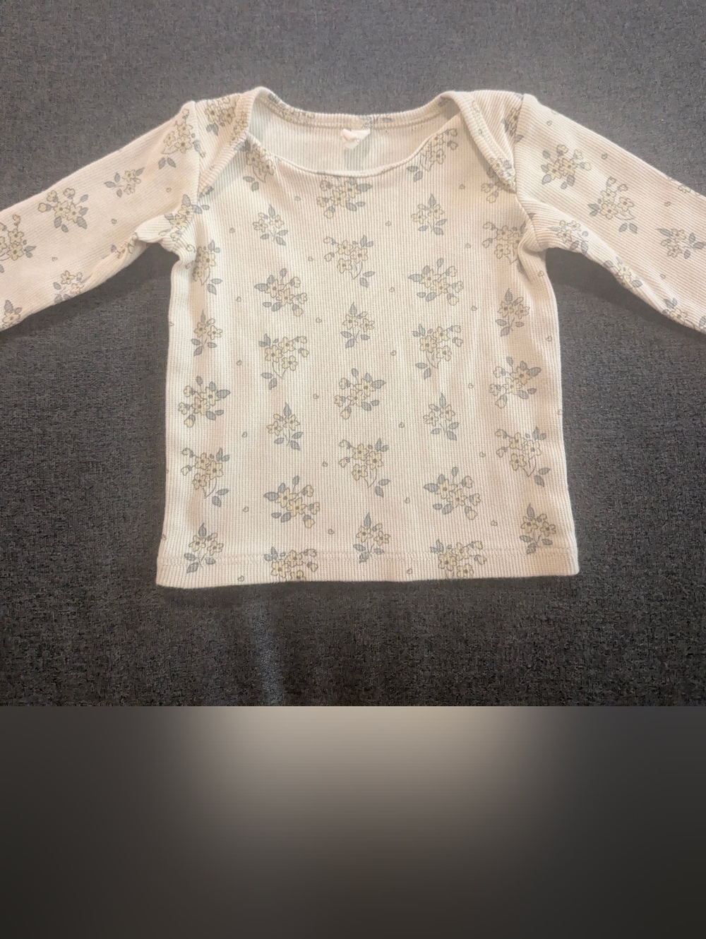 Quincy Mae Cream Ribbed Long-Sleeve Tee with Floral Print
